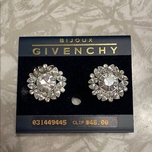 Givenchy Crystal Floral Cluster Clip-On Earrings - Silver and Clear